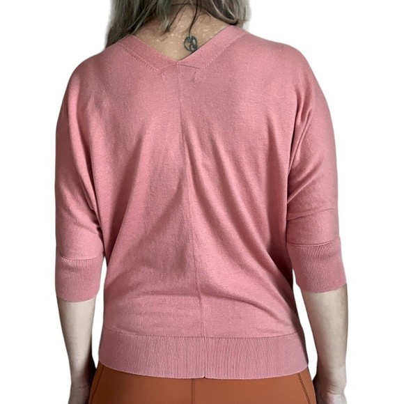 Chaps 3/4 Sleeve Dolman Sweater Salmon Pink Size Small S V-Neck Modal Cotton - Picture 6 of 11